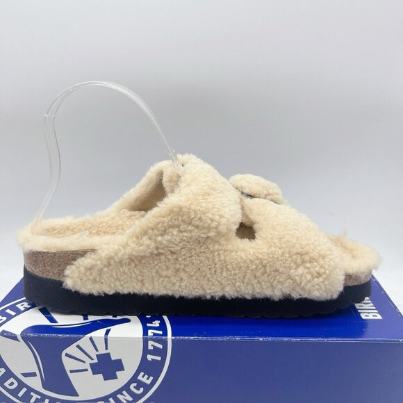 Birkenstock Arizona Big Buckle Shearling Teddy Eggshell Platform Sandal EU 41 - Picture 9 of 13